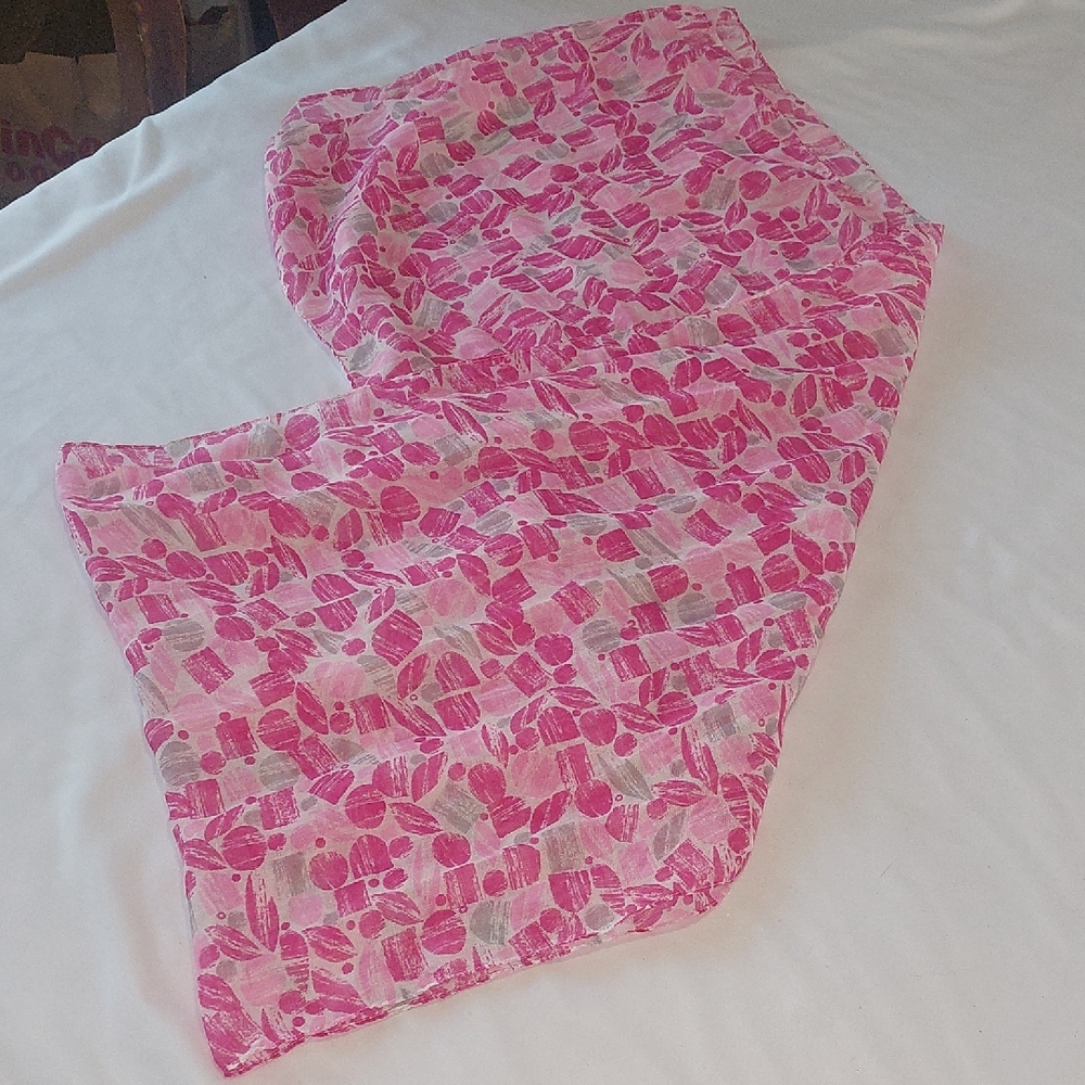 So Uplifting ! Bright Pink And Green Print Scarf .